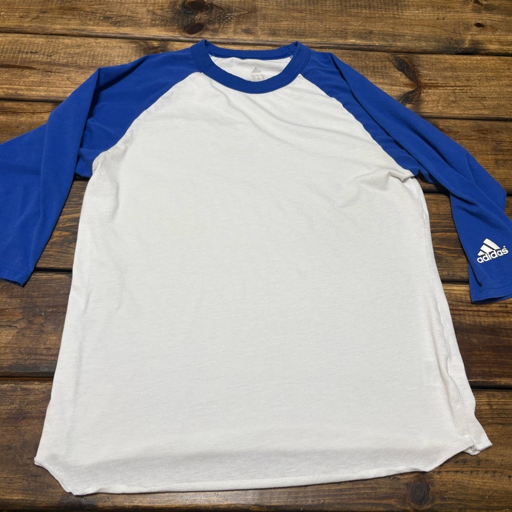 Adidas Blue and White Long Sleeve Tee